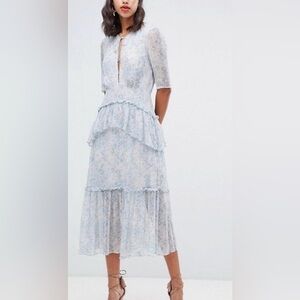 Stevie May "Iris" Floral Tiered Midi Dress – Boho Chiffon with Keyhole Detail